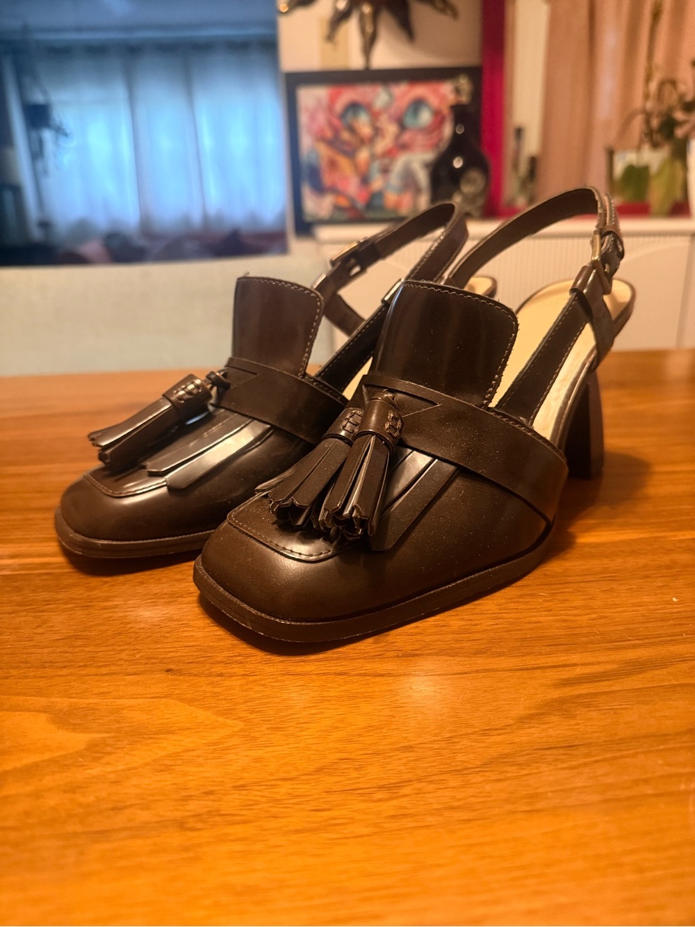 ANTONIO MELANI Black Tassel Slingback Mules